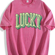 Retro Lucky St Patricks Day Vintage Washed T-Shirt in Red