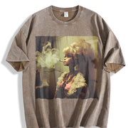 Smoking Glam Doll Vintage Washed T-Shirt in Brown