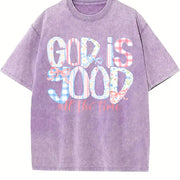 God is good all the time Christian Floral Preppy Floral vintage washed oversized T-shirt in Purple