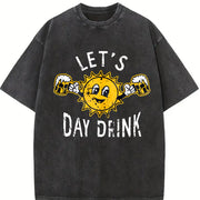 Lets Day Drink Drunken Sunny Booze Drinking for Ladies Vintage Washed T-Shirt in Black