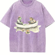 Fishing Frogs 90s Retro ® Y2k Frog Vintage Washed T-Shirt in Purple