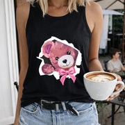 Teddy Bear Bow Women's Color Cotton Tank Top in Black
