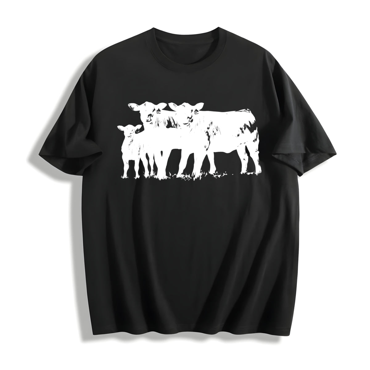 Cute Cow for Farmers Cotton T-Shirt in Black