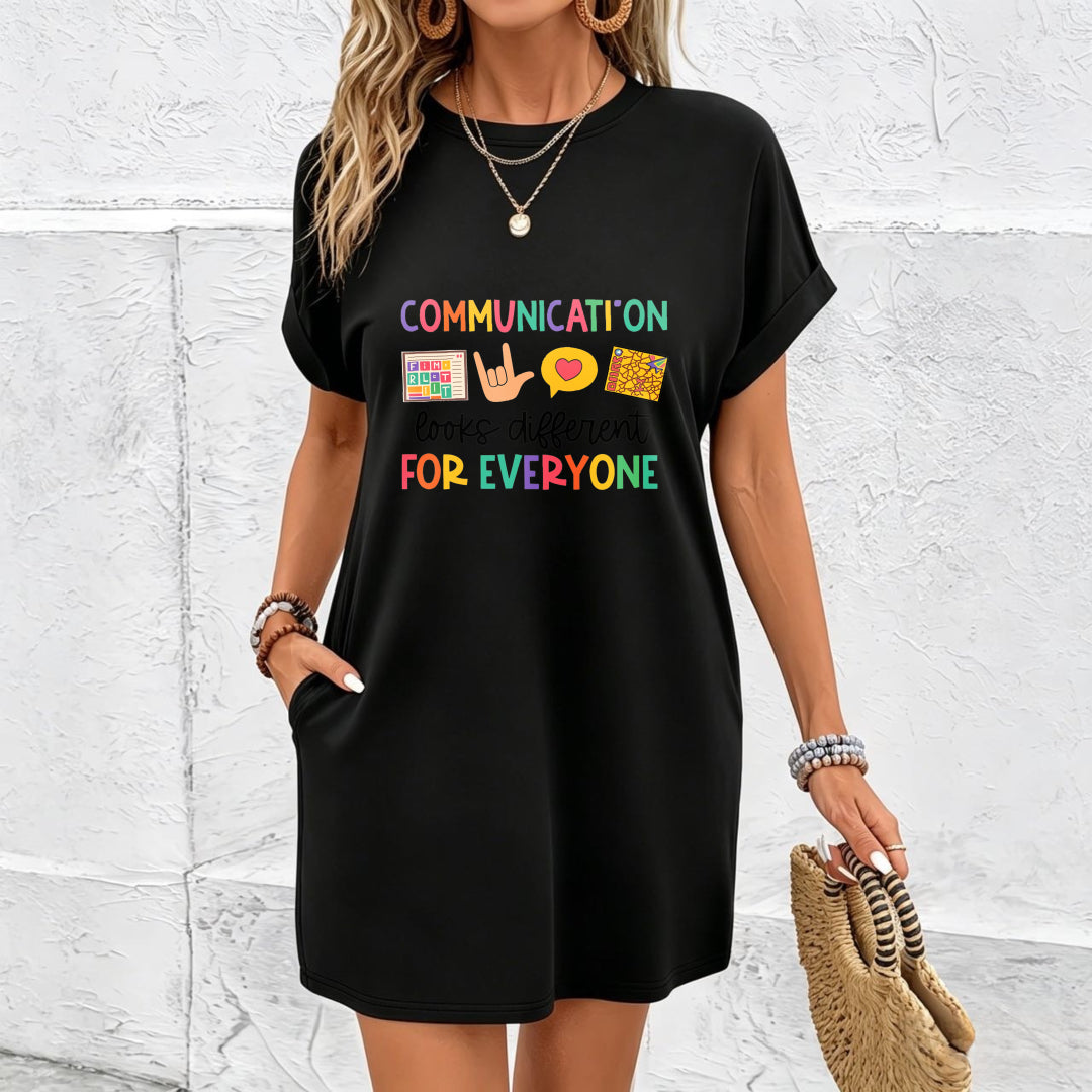 New Long Dress Slim Black Home Dress Cotton T-Shirt in Black
