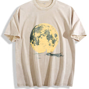 Retro Moon and Lonely Man Vintage Washed T-Shirt in Beige