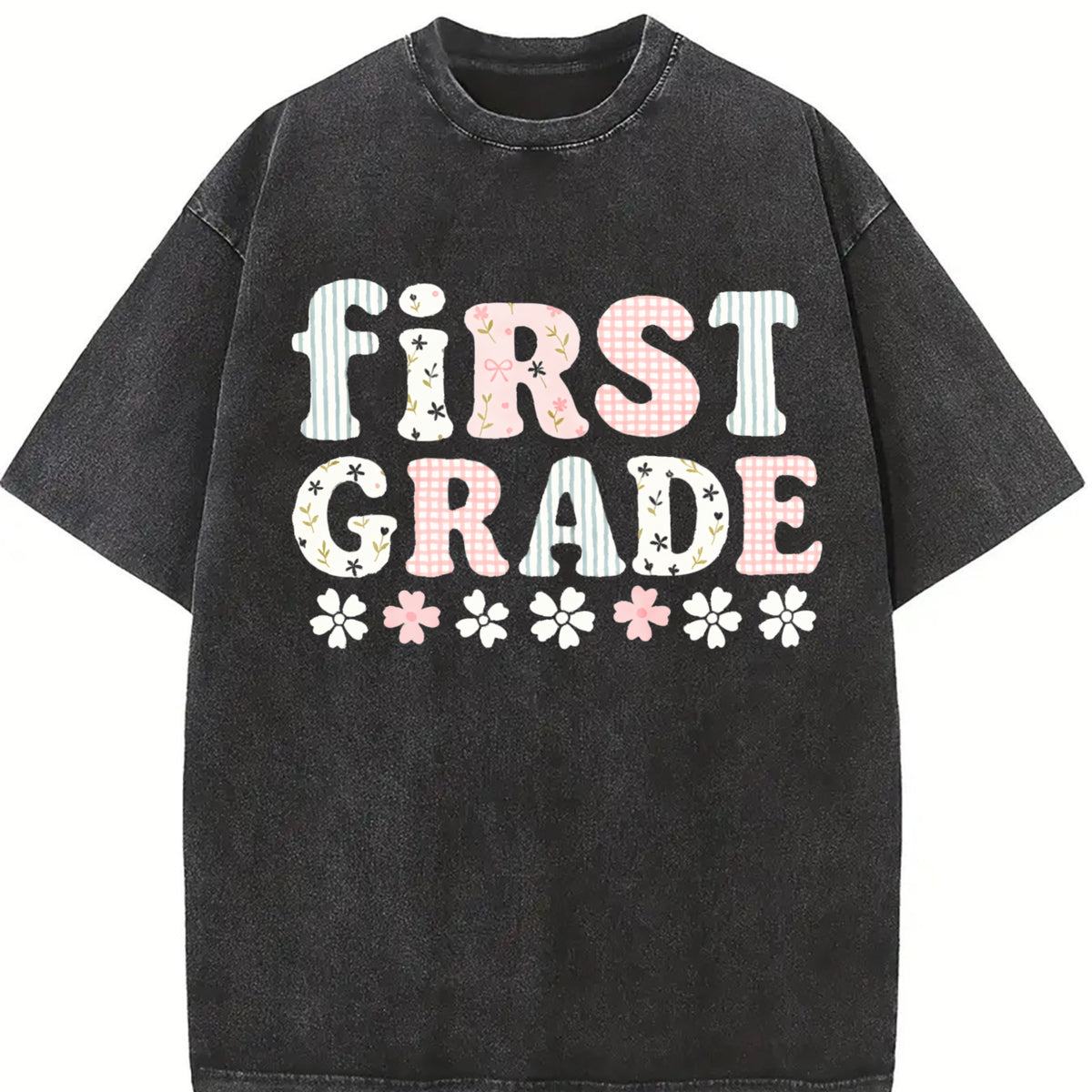First Grade Teacher Vintage Washed T-Shirt in Black