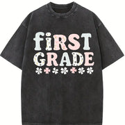 First Grade Teacher Vintage Washed T-Shirt in Black