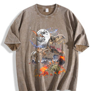 Dinosaur Retro T Rex Triceratops Stegosaurus Jurassic Vintage Washed T-Shirt in Brown