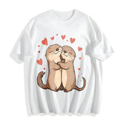 Otter Love Cute Hugging Otters Cotton T-Shirt in White