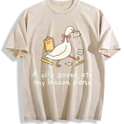 Silly Goose Ate My Lesson Plans Teacher Goose Teacher Back Vintage Washed T-Shirt in Beige