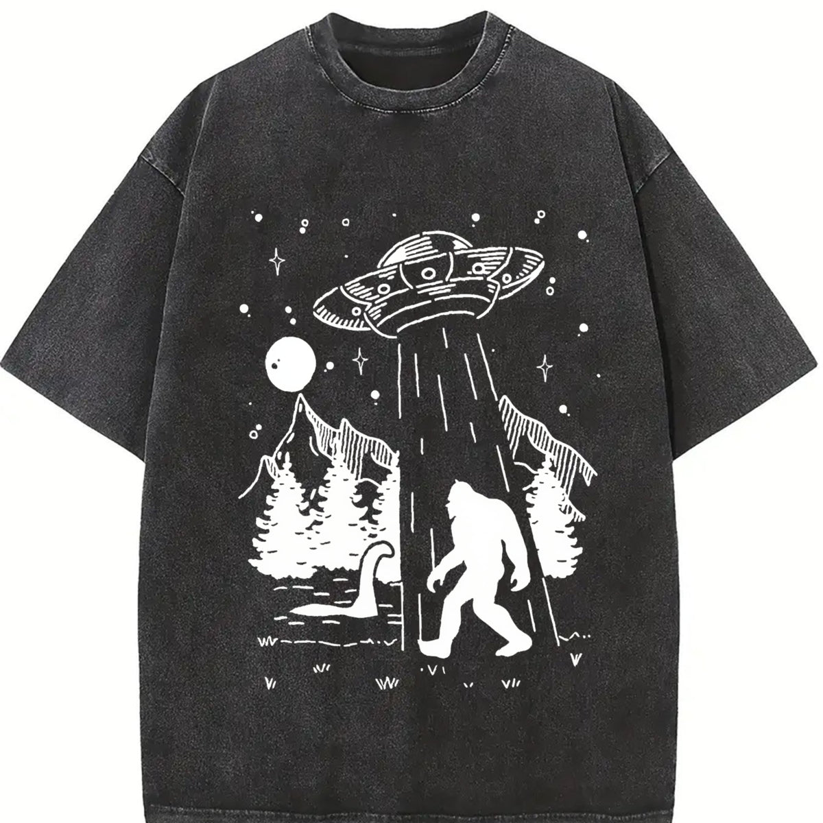 Bigfoot Alien Loch Ness Vintage Washed T-Shirt in Black