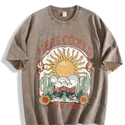Loose Basic Alphabets Vintage Washed T-Shirt in Brown