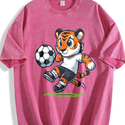 Tiger Soccer Player Vintage Washed T-Shirt in Red