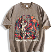 Dragon in a Bouquet of Flowers Vintage Washed T-Shirt in Brown