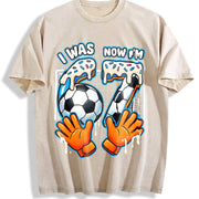 I Was 6 Now I'm 7 Soccer Vintage Washed T-Shirt in Beige