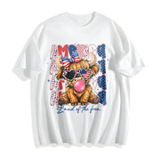 Highland Cow 4th July Bow Png Cotton T-Shirt in White
