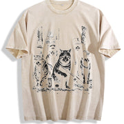 Gangsta Cats Cat Lover Vintage Washed T-Shirt in Beige