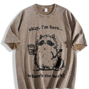 Cute Raccoon Work Coffee Vintage Washed T-Shirt in Brown