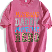 Husband Daddy Protector Hero Vintage Washed T-Shirt in Red