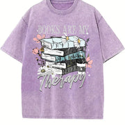 Books Are My Therapy Book Lover Bookish vintage washed oversized T-shirt in Purple