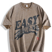 Retro Easy Tiger 90s Vintage Washed T-Shirt in Brown