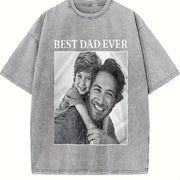Custom Photo Dad Personalised Dad Vintage Washed T-Shirt in Gray