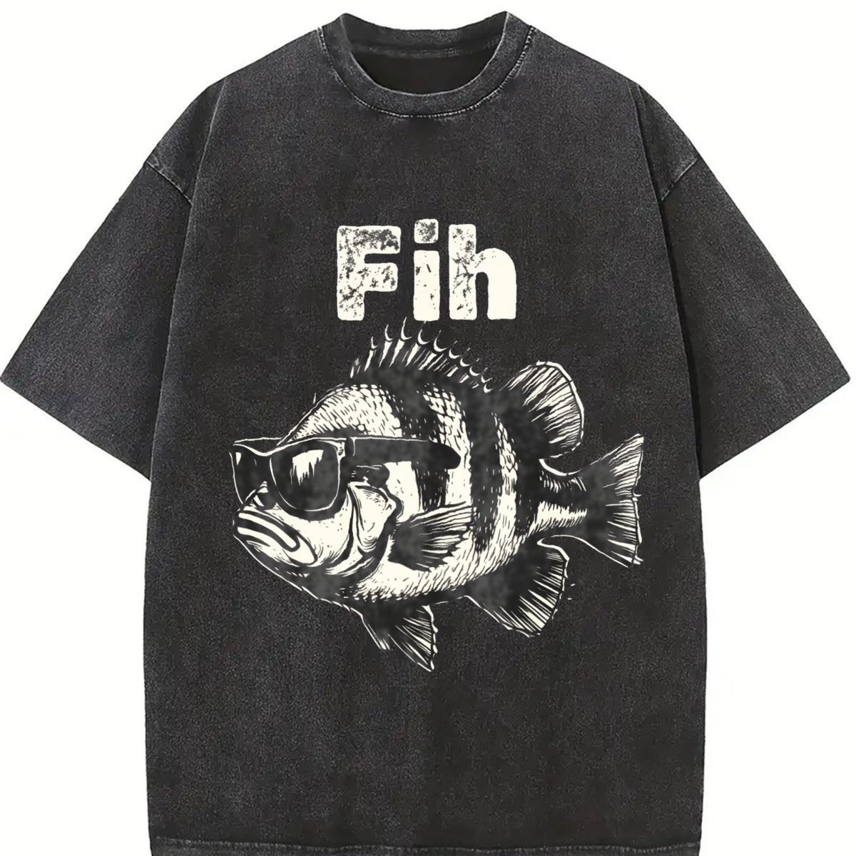 Fih Fish 90s Vintage Washed T-Shirt in Black