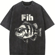 Fih Fish 90s Vintage Washed T-Shirt in Black