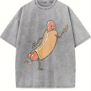 Hotdog: Cute Hotdog Vintage Washed T-Shirt in Gray