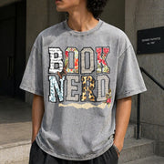 Book Nerd Retro Bookish Lover Retro for Booktok Librarian Vintage Washed T-Shirt in Gray
