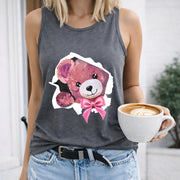 Teddy Bear Bow Women's Color Cotton Tank Top in Gray