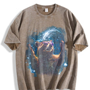 Alpha Raccoon in Space 90s Vintage Washed T-Shirt in Brown
