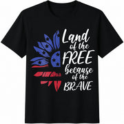 Land of the Free Because of the Brave Sunflower Cotton T-Shirt in Black
