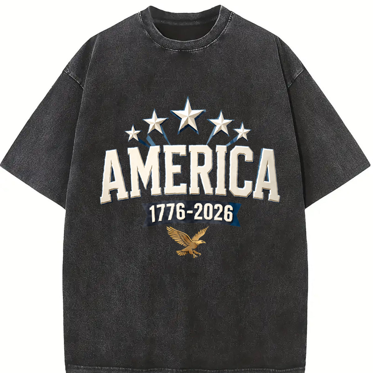 America 1776-2026 Vintage Washed T-Shirt in Black