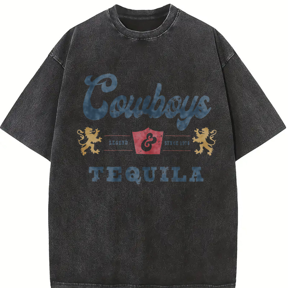 Cowboys and Tequila Western Barbecue Party vintage washed oversized T-shirt in Black