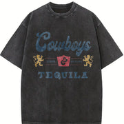 Cowboys and Tequila Western Barbecue Party vintage washed oversized T-shirt in Black