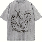 Deer 90s Tattoo Retro ® Y2k Buck Forest Animals Vintage Washed T-Shirt in Gray