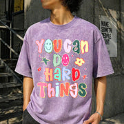 You Can Do Hard Things Teacher Vintage Washed T-Shirt in Purple