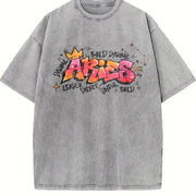 Zodiac Sign Horoscope Month Signs Celestial Star Sign vintage washed oversized T-shirt in Gray