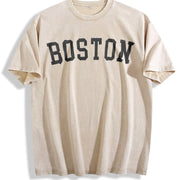 Boston University Massachusetts Vintage Washed T-Shirt in Beige