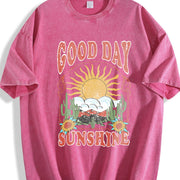 Good Day Sunshine Boho Vintage Washed T-Shirt in Red
