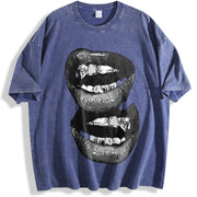 Fashionable Mouth Boxy for a Unique Bold Look vintage washed oversized T-shirt in Blue
