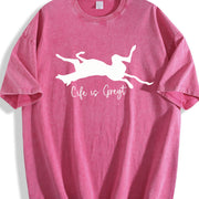 Life Is Greyt Greyhound Lover Vintage Washed T-Shirt in Red