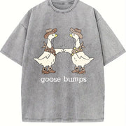 Goose Bumps Western Silly Goose Lover Goose Couple Vintage Washed T-Shirt in Gray