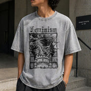 Feminism Dragon Castle Vintage Washed T-Shirt in Gray