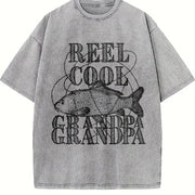 Dad Fishing Father's Day Reel Dad Papa Grandpa Classic Dad Vintage Washed T-Shirt in Gray