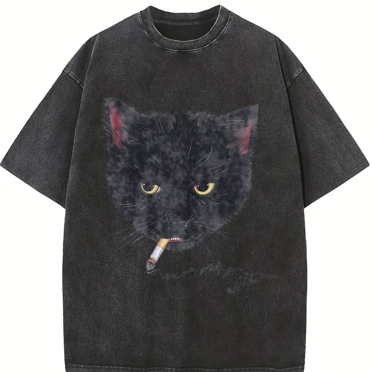 Y2k Smocking Cat Vintage Washed T-Shirt in Black