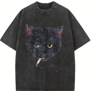 Y2k Smocking Cat Vintage Washed T-Shirt in Black