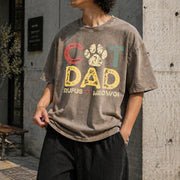 Personalized Cat Dad with Pet Names Vintage Washed T-Shirt in Brown