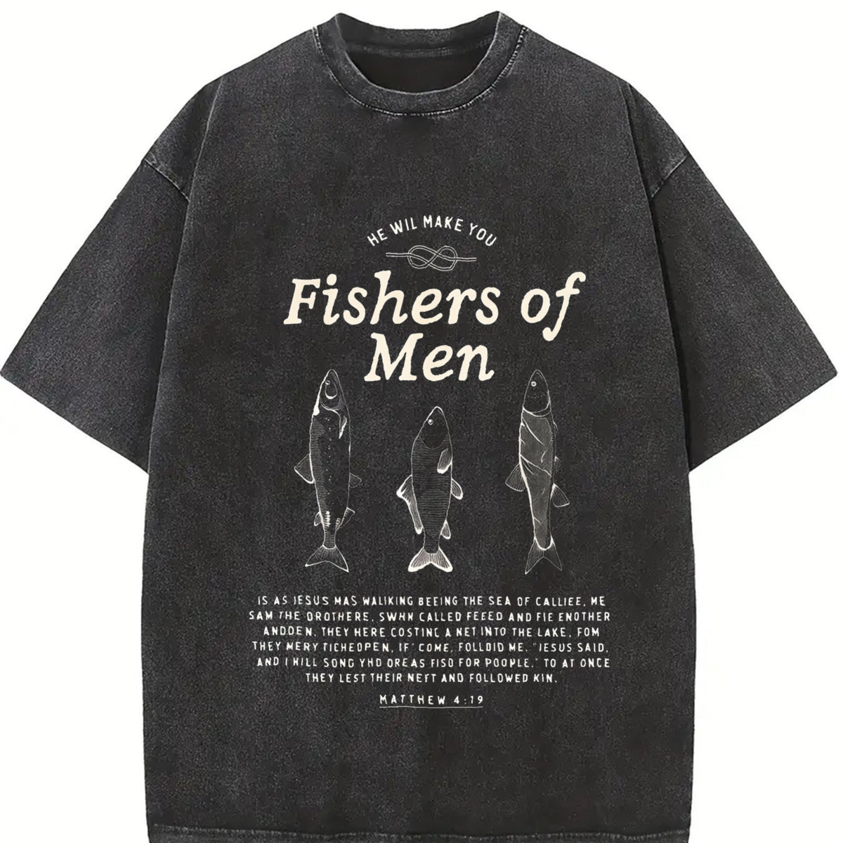 Fishers of Matthew 4:19 Jesus Vintage Washed T-Shirt in Black